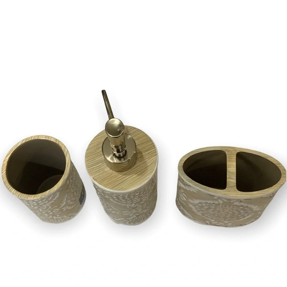 Elite Khaki 3 Piece Bathroom Vanity Accessory Set Tan/Beige White
